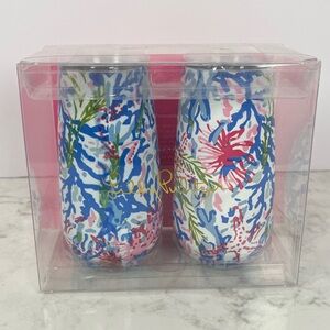 Lilly Pulitzer Blue Pink Green Floral Stemless Wine Tumblers (Set of 2)